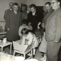 <p>[Maria de Unterrichter Jervolino, President of the Opera Nazionale Montessori, at the inauguration of the Casa dei Bambini in the Tuscolano district of Rome, held on 5 January 1957. In the foreground on the right, Salvatore Valitutti, Vice President of the ONM] – ONM Archive.</p>$$$541